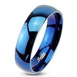 STR-0106 6mm Stainless Steel Mirror Polished Blue IP Dome Wedding Band Ring Sz 5-13