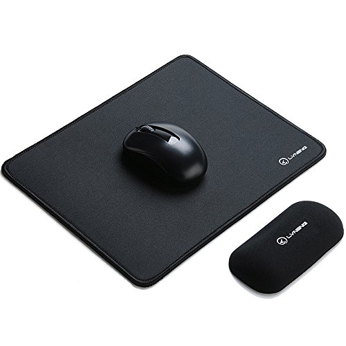 Mouse Pad with Gel Wrist Support, Ergonomic and Separated Design, Stitched Edges, Texture Surface, Non-Slip Rubber Base Wrist Pad by Lvneng for Home, Office, Game, Computer, Laptop(Black)