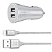 Belkin F8J219-05-SLV Studio 4.8A 24W 2 Port car Charger with 1.5 Meter Lightning Cable for iPhone iPad (Silver)