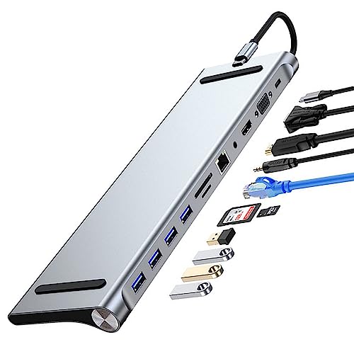MAKINGTEC Laptop 11 in 1 USB C Docking Station, USB Type C to 4K 30Hz HDMI+VGA, SD/TF card reader, 5Gbps transfer speed, RJ45, 4 USB3.0, Adapter for MacBook, Mac Pro, Mac Mini, iMac