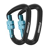 STURME Locking Carabiner Clip -12KN/2697lbs Aluminium Ultra Sturdy & Light, Screwgate Carabiner Heavy Duty for Hammocks Traveling Dog Leash Or Keychain and More (2 Pcs)