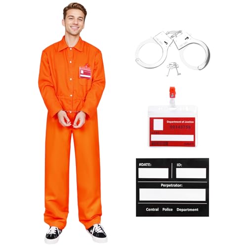 Alaiyaky Prisoner Costumes Men Orange Prisoner Jumpsuit Prison Escaped Inmate Unisex Jail Criminal Halloween Costume Tag (Orange 2, 2X-Large) at Amazon