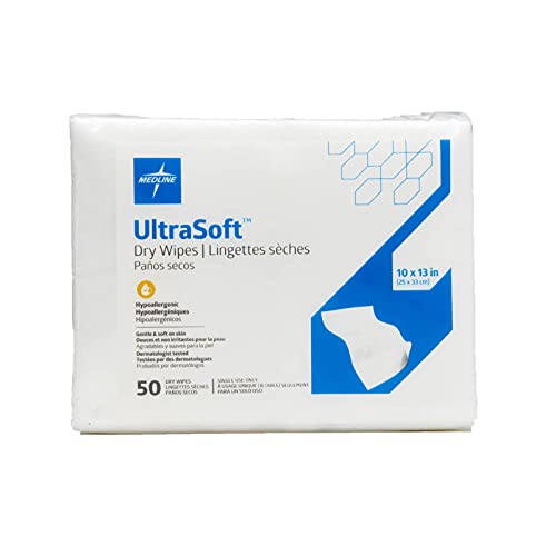 Medline Ultrasoft Absorbent Dry Cleansing Wipes, Hypoallergenic and