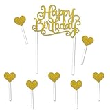 hersrfv home Happy Birthday Hearts Gold Cake Topper