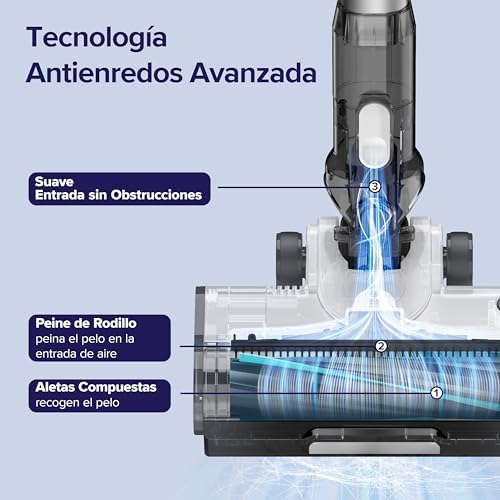 Aspirador de pó sem fio levoit, anti-emaranhado, aspirador de vassoura máx. 50min, aspirador de pó sem fio 4 em 1 com bateria removível, filtragem de 99,9%, aspirador de pó para animais de estimação/tapetes/carros/pisos duros