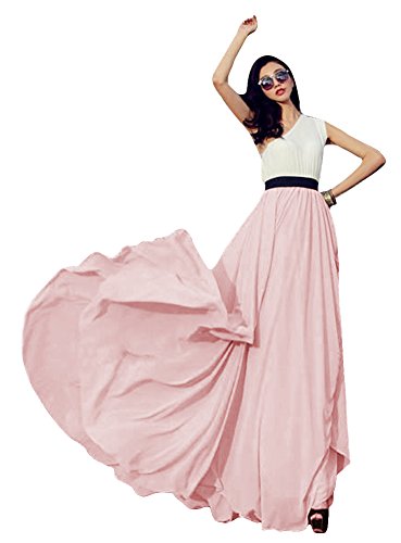 Urban CoCo Women's Summer Chiffon Mopping Floor Length Big Hem Solid Beach Maxi Skirt (XX-Large, Nude Pink)