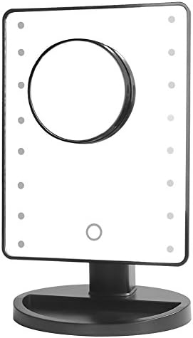 Makeup Mirror - 16 LED Touch Screen Tabletop Vanity Cosmetic Mirrors with Removable 10X Magnifying Mirror Dimming to Adjustable Brightness Power by USB (Black)