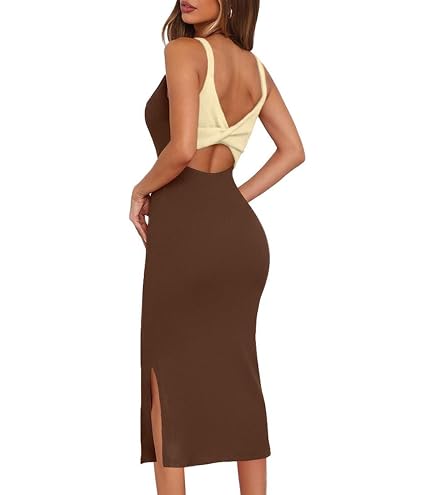 NUFIWI Women Sexy Backless Long Dress Spaghetti Strap Low Cut Bodycon Maxi Dress Open Back Summer Casual Dress (A,Small) at Amazon Women's Clothing store