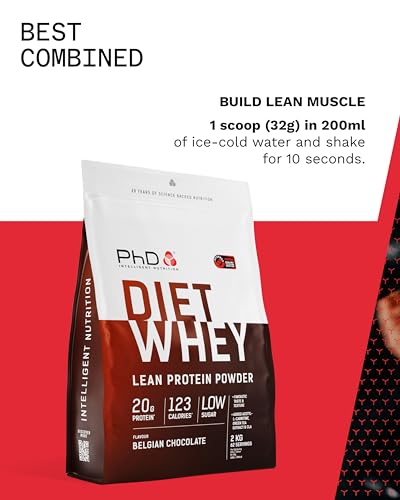 PhD Nutrition Diet Whey High Protein Lean Matrix, Belgian Chocolate Whey Protein Powder, High Protein, 80 Servings Per 2 kg Bag