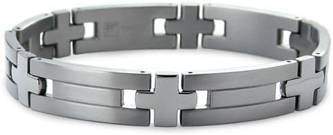 Titanium Men's Link Bracelet w/ Cross Designs 7.25"