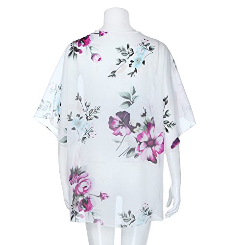 WEUIE Women Blouse Clearance Sale! Women Floral Cover Casual Blouse Tops Loose Kimono Cardigan Capes (L,White )