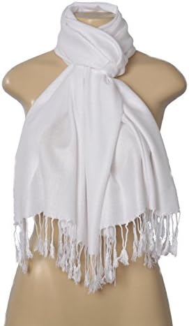 Fashion Scarf Unisex Adult's Solid Pashmina Silk Blend Wrap Scarf, 4" W, White