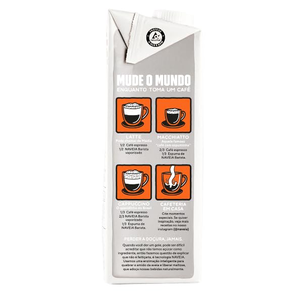 Naveia Pack 12x Leite Vegetal de Aveia Barista 1L - Para Café, Vegano, Sem Lactose e Sem Glúten