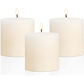 3×3 Ivory Pillar Candles Set of 3 Unscented Handpoured Weddings, Home Decoration, Restaurants, Spa, Church Smokeless Cotton Wick - Ivory 90 Hour