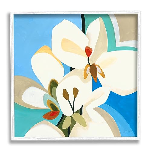 Stupell Industries Modern Blue & White Blossoms White Framed Giclee Art Design…