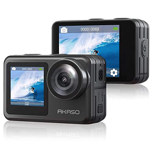 AKASO Caméra Sport 4K 30fps - IPX 7 Etanche 40M Deux Écrans Tactile 20MP Caméra d‘Action, EIS 2.0 Grand Angle Zoom avec Télécommande et 2 Batteries 1350mAh - Brave 7 Le