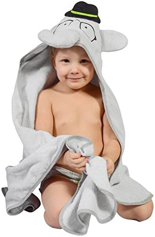 MICHLEY Animal Face Hooded Baby Towel Cotton Bathrobe for Boys Girls 2-6 Year Blue Elephant