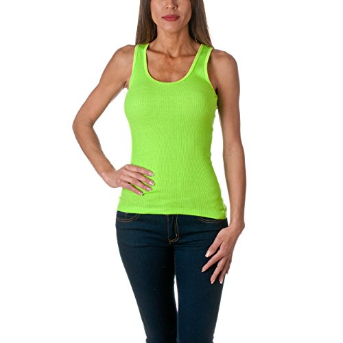 Sofra Women's Tank Top Cotton Ribbed-Medium-Lime Green