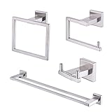 KES Bathroom Accessories Set SUS 304 Stainless Steel 4-Pieces Including Double Towel Bar Toilet Paper Holder Towel Ring Robe Hook Brushed Finish Wall Mount No Drill Self Adhesive Glue, LA242DG-43