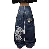 Unisex Y2K Hip Hop Street Jeans Skeleton Print Gothic Baggy Jeans Vintage High Waist Denim Jeans Wide Leg Pants