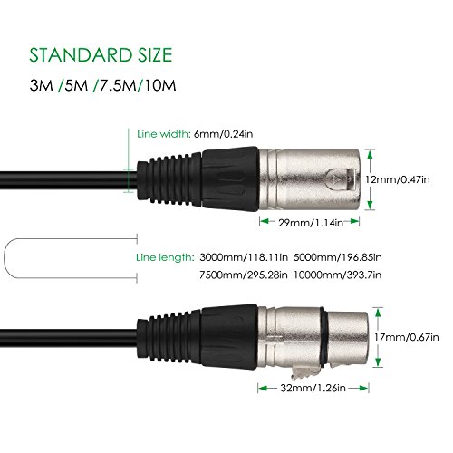 Mugig Microphone Cable XLR with Silver Plated Connector for Professional Mono 3-Pin Male to Female Balanced Cord (16 Feet)