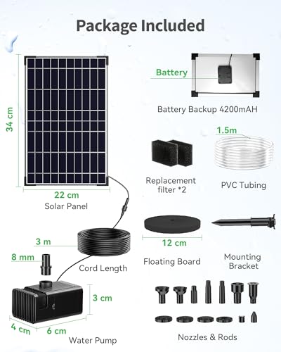 POPOSOAP Solar Pond Pump, 12W Solar Fountain with 4200 mAh Battery Backup, Day and Night Working Mode, Decorative Water Fountain for Garden Pond, Easy to Install
