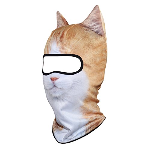 JIUSY 3D Animal Ears Balaclava Breathable Cover Hood Face Mask Sun Protection for Skiing Snowmobile Riding Hunting Music Festivals Raves Halloween Party Activities Chinese Orange White Cat MEB-24