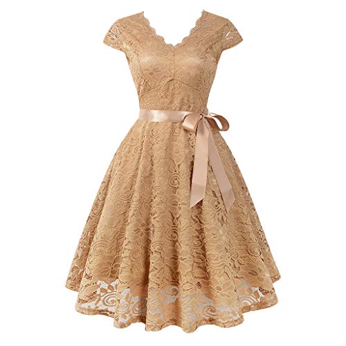 Dress for Women, Botrong Ball Party Lace Panel V-Neck Short Sleeve Vintage Waist Lace Dress