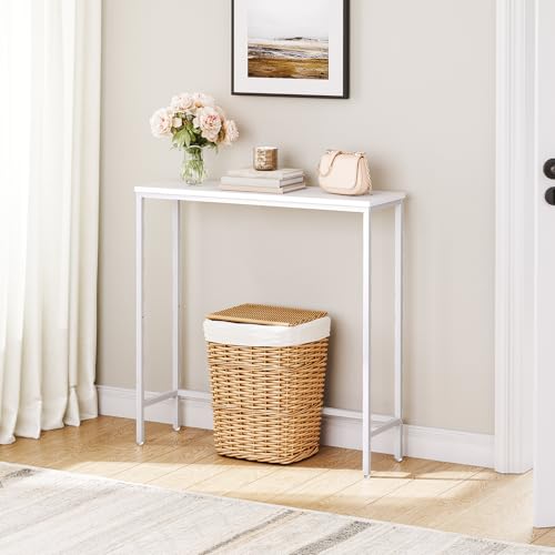 HOOBRO Narrow Console Table for Living Room, Slim Console Table Entrance for Hallway, Skinny Entryway Table for Small Spaces, Long Sofa Table for Foyer, Bedroom, Metal Frame, White EWW75XG01