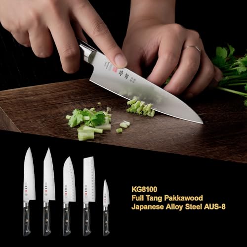 kanngou Chef Knife Set 3PCS Kitchen Knives with Japanese AUS-8 Alloy Steel, Japanese Knife Set with Full-Tang Pakkawood Handle and Premium Gift Box (Classic Series)