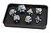 Forged Dice Co. Metal Polyhedral Dice Set of 7 - Storage Tin and Stickers - Metal Gaming Dice for RPG Games Gunmetal w/Ice Blue Numbers