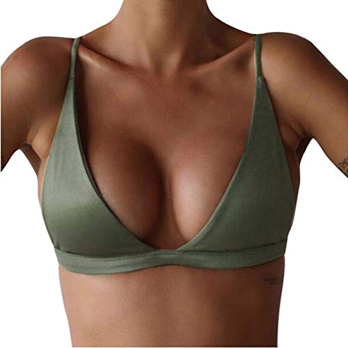 Photno Push Up Bikini Swimsuit for Women V Neck Tankini Swimwear Swim Top No Bottom Bathing Suit Army Green