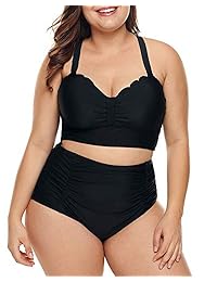 Lalagen Traje de baño con cintura alta y tirantes para dama, talla grande