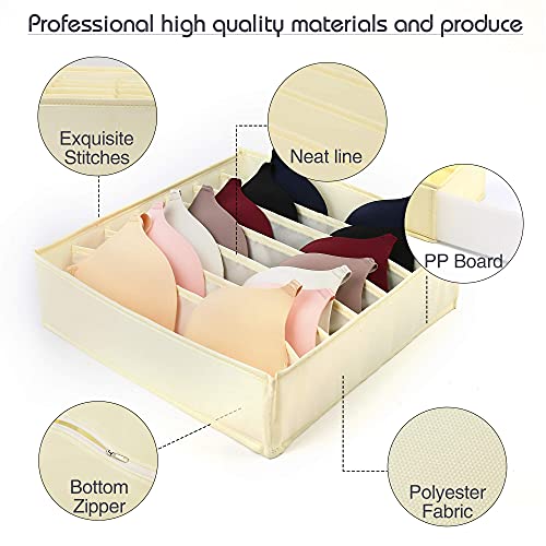LotFancy Underwear Drawer Organizers, Set of 4, Washable Closet Sock Organizer Divider, Foldable Fabric Dresser Storage Box for Bra, Handkerchiefs, Ties, Undergarment, Belt, Panties, Yellowish Beige