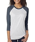 Next Level Unisex 3/4-Sleeve Raglan T-Shirt, Indigo/Hthr Wht, Large