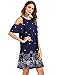 Romwe Women's Short Sleeve Cold Shoulder Floral Print Casual Loose Tunic Dress Navy L