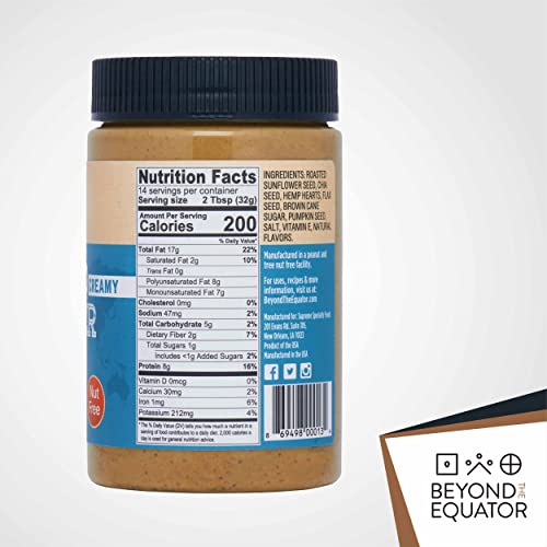 Beyond the Equator 5 Seed Butter [Creamy]. 5 Seeds Sunflower, Chia, Flax, Pumpkin, Hemp