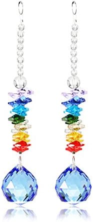 Duosuny 30mm Chandelier Crystals Ball Prisms Rainbow Octogon Chakra Suncatcher for Gift,Blue pack of 2