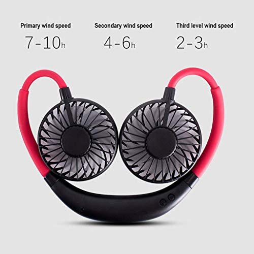 Portable Hanging Neck Sports Fan With LED Light - Hands Free USB Rechargeable Personal Dual Wearable Neckband Fan, Portable Fan Rechargeable Mini Necklace Fan for Office (Red)