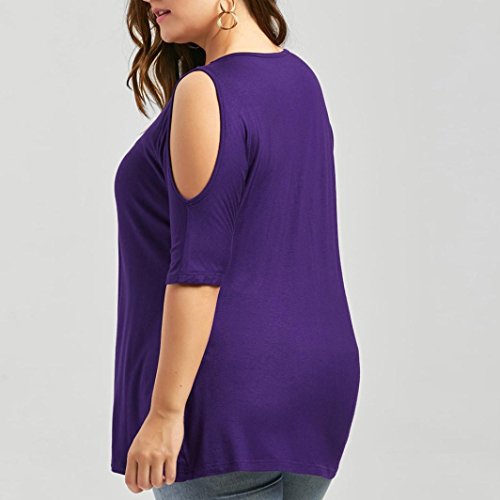 FEITONG Fashion Womens Plus Size T-Shirt Lace Trim V Neck Cold Shoulder Tops Blouse, XL-5XL(XXX-Large,Purple)