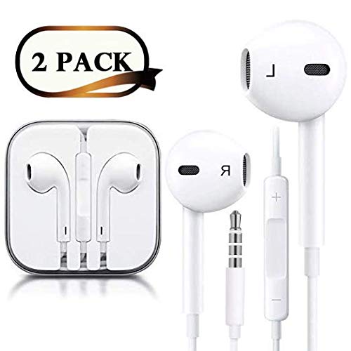 Headphones/Earphones/Earbuds/Headsets 3.5mm Wired Headphones Noise Isolating Earphones with Built-in Microphone & Volume Control Compatible with iPhone 6 SE 5S 4 iPod iPad/Android MP3/4-White(2 Pack)