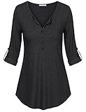 Messic Women's 3/4 Roll Up Sleeves Round Neck Casual Knit Slim Fit Shirts