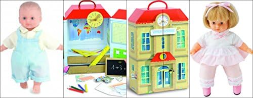 Petitcollin Vilac France School "Play Teacher" Folding 30 Piece Playset Set with 2 Dolls Organic Cotton
