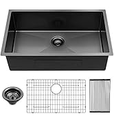 Lordear 32 Inch Black Kitchen Sink Undermount 16 Gauge Stainless Steel Gunmetal Black Single Bowk...