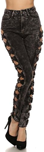 Women's High Waist Acid Wash Skinny Jeans With Cutout Bow