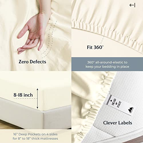 500 Thread Count 100 Cotton Sheet Ivory Queen Sheets Set, 4Piece Long
