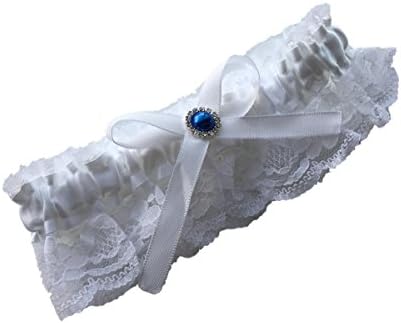 Daddasprincess Bridal garter ivory satin leg garter white belt (White and royal)