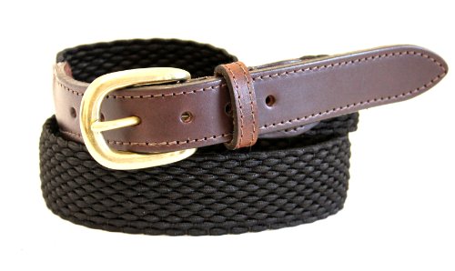Thomas Bates Palm Beach Braided Elastic Leather Tab Belt (34, Black)