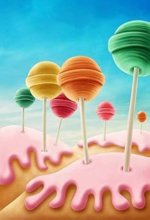 Amazon Com Fantasy Candyland Background 3x5ft Candy Lollipops Backdrop Cartoon Sweet Cupcake Meadow Ice Cream Wonderland Backdrops For Photography Blue Sky Baby Girls Happy Birthday Party Camera Photo
