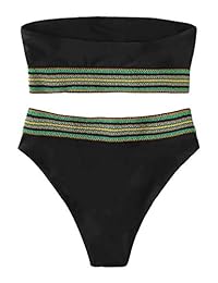 SweatyRocks Trajes de baño para dama, a rayas, bikini de cintura alta, traje de baño